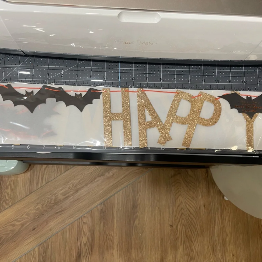 NWT - Meri Meri Happy Halloween Orange Sparkle Banner with bats on each …